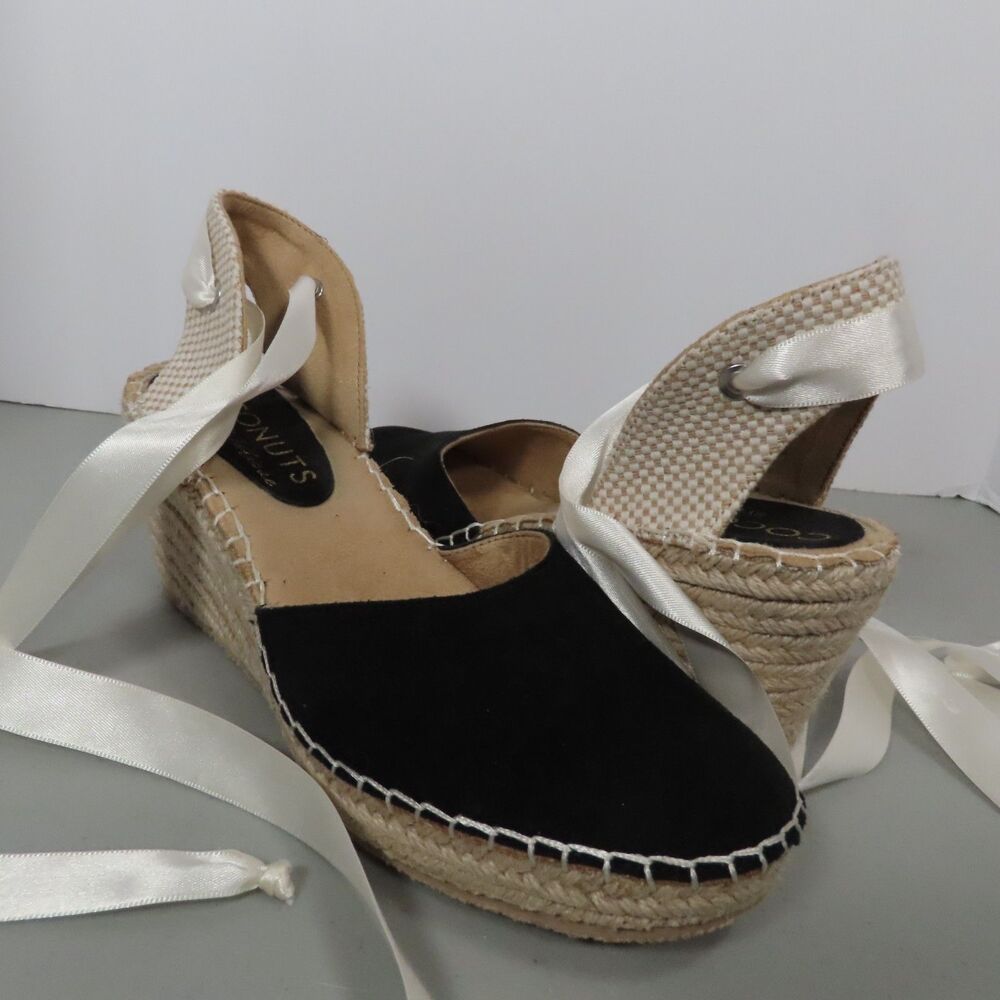 Coconuts by Matisse Firefly LaceUp AnkleTie Jute Wedge Espadrilles Black Women 9